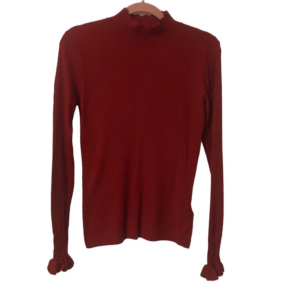 Ted Baker Albaai Scalloped Mock Neck Sweater In Dark Orange / Rust Brown Red - Picture 2 of 10